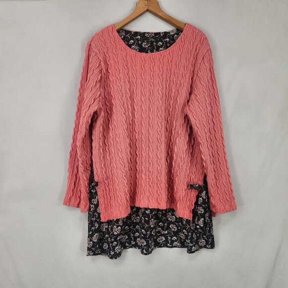 Suzanne Betro Women's Cable Knit Mixed Media Sweater Womens  1X Pink Blue - Picture 4 of 9